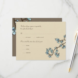 Blue Peach Blossoms Sakura Asian Weding RSVP Card