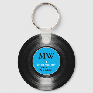 Blue Personated Music Vinyl Record Chaveiro