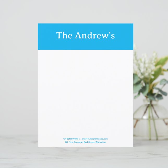 Blue Plain Simple Stationary Paper (Em pé/Frente)