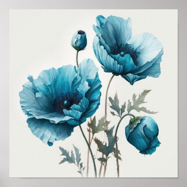 Blue Poppy Flowers Art Impressão (Frente)