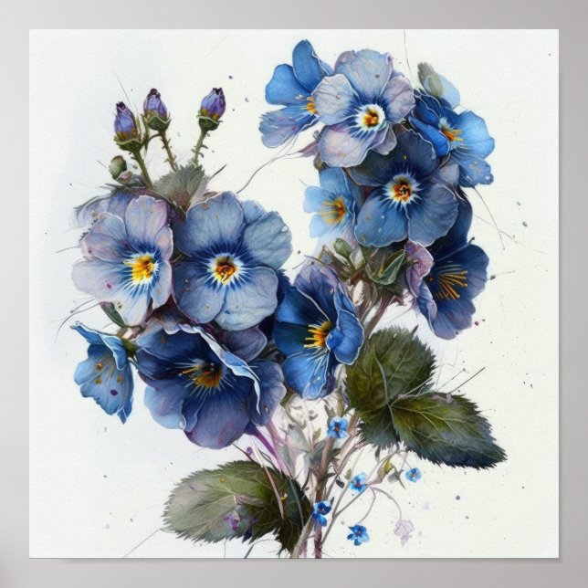 Blue Primrose Flowers Art Impressão (Frente)
