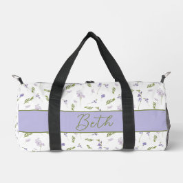 Blue Purple Watercolor Wildflower Monogram Duffle 