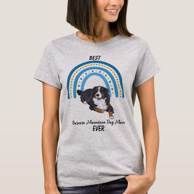 Blue Rainbow Best Bernese Mountain Dog Mãe T-Shirt (Frente)