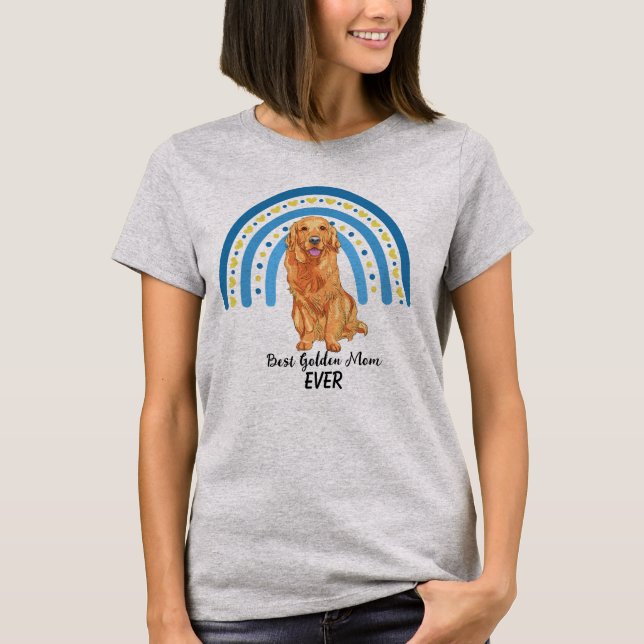 Blue Rainbow Best Ouro Dog Mãe T-Shirt (Frente)