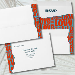 Blue Red Typografia Border Autumn Weding RSVP