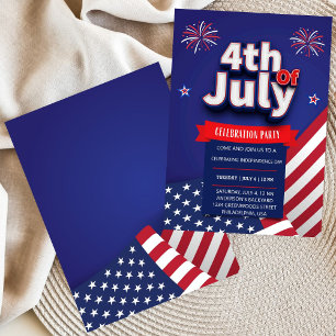 Blue Red White Modern 4 de julho Convite