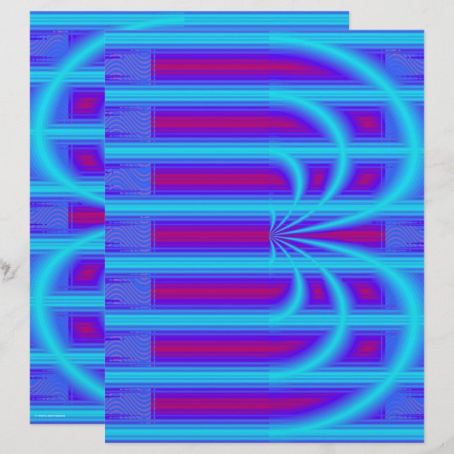 Blue Retro Cathedral Scrapbook Paper 2-Sided Page (Frente/Verso)