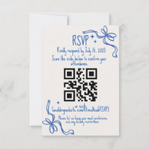 Blue Ribbon QR Wedding RSVP Card
