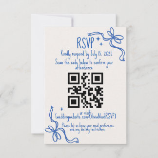 Blue Ribbon QR Wedding RSVP Card