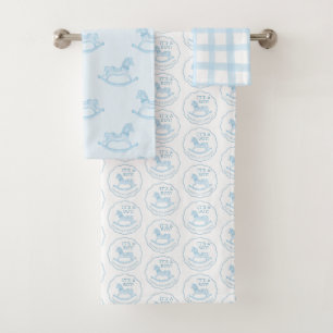 Blue Rocking Horse Baby Boy Personalizado Toalha