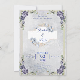 Blue Romantic Florals Convite de Casamento