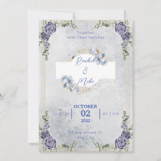 Blue Romantic Florals Convite de Casamento