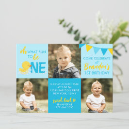 Blue Rubber Duck 3 Foto Convite de Aniversário