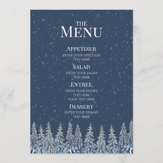 Blue Rustic Winter Forest Wedding Menu (Frente)