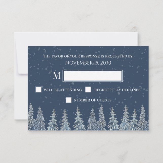 Blue Rustic Winter Forest Wedding RSVP (Frente)