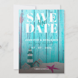 Blue Rustic Wood Beach Casamento Salvar a Data