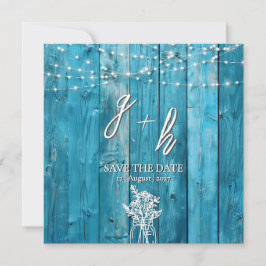 Blue Rustic Wood String Lights Chic Salve as Datas