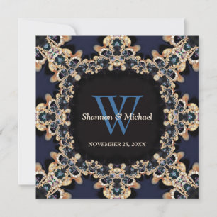 Blue Sapphire Gems Monograma Convites de Casamento