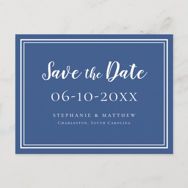 Blue Save The Date Modelo Casamento Simple Modern (Frente)