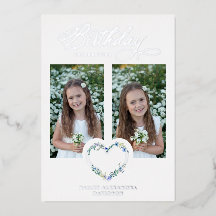 Blue Shades Birthday Silver 2 Photos Floral Heart