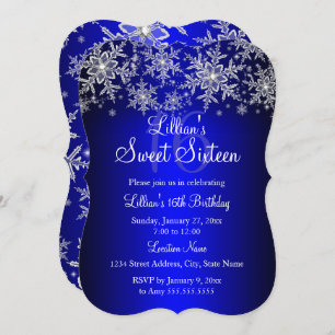 Blue Silver Snowflake Sweet 16 Convite