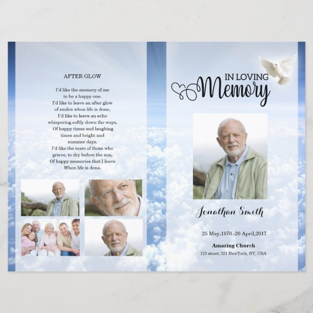 Blue sky Funeral Program template (Frente)