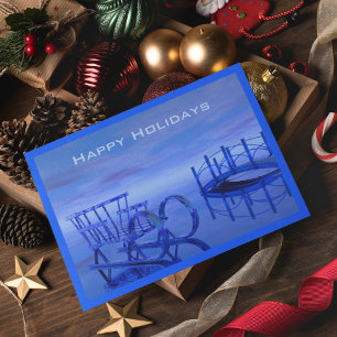Blue Sleigh no Ice Happy Holidays Card Modelo