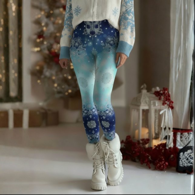 Blue Snowflake Christmas Leggings (Step into the season with our Blue Snowflake Christmas Leggings by Becky Boom)