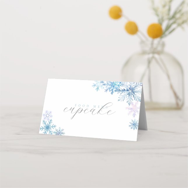 Blue Snowflake Tent Menu Card — Winter First Birth (Frente)