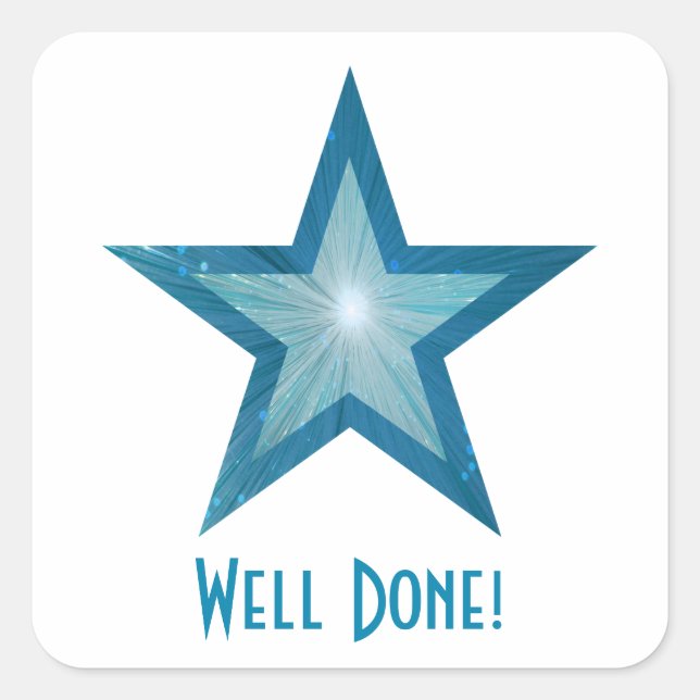 Blue Star 'Bem Feito!' adesivo quadrado branco (Frente)
