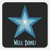 Blue Star 'Bem Feito!' adesivo quadrado preto