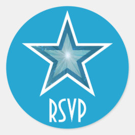 Blue Star RSVP — etiqueta redonda azul
