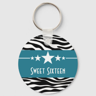 Blue Stars Zebra Print Sweet 16 Chaveiro