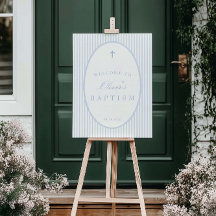 Blue Striped Boy Baptism Welcome Foam Board