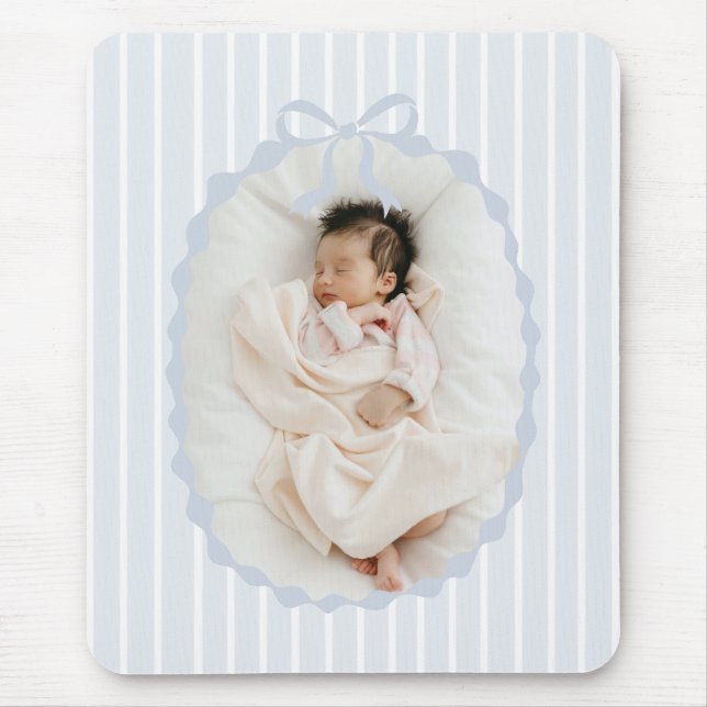 Blue Stripes Bow Frame Custom Photo Mousepad (Frente)