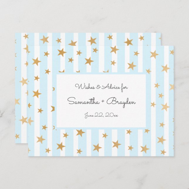 Blue Stripes Estrelas Douradas Cartões de Chá de f (Frente/Verso)