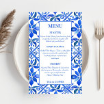 Blue Talavera Vintage azulejos espanhóis menu de c<br><div class="desc">Azulejo Talavera vintage espanhol azulejos mexicanos elegante cartão de cardápio de casamento modelo,  cores vibrantes negrito menu de casamento decoração personalizada recepção de casamento</div>