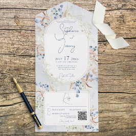Blue & Tan Dried Boho Flowers Código QR Azul