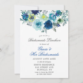 Blue Teal Paint Peony Bridesmaids Convidados para 