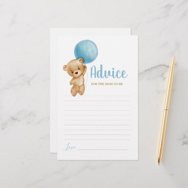 Blue Teddy Bear Advise para a mamãe ficar com cart (Frente/Verso In Situ)