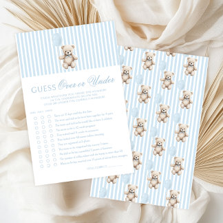 Blue Teddy Bear Bow Baby Shower Over or Under Game