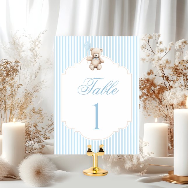 Blue Teddy Bear Bow Balloon Baby Boy Table Number (Criador carregado)