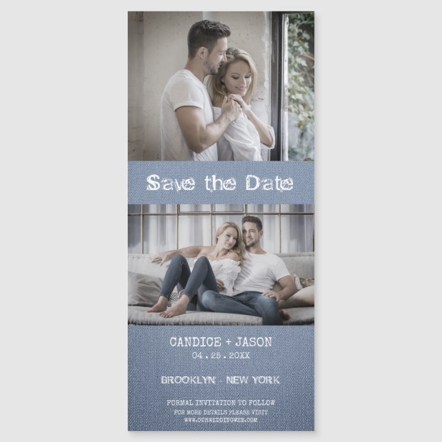 Blue Textile Texture Engaged Romantic Couple (Frente)