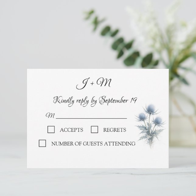 Blue Thistle Scottish Simple Wedding RSVP (Em pé/Frente)