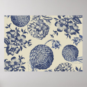 Blue Vintage Botanage Impressão Floral