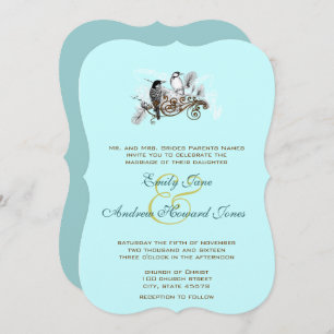 Blue Vintage Love Birds Convite Para Casamento