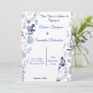 Blue Vintage Romance Convites para Casamento