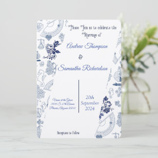 Blue Vintage Romance Convites para Casamento
