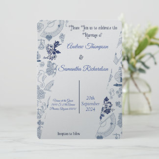 Blue Vintage Romance Convites para Casamento