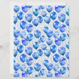 Blue Watercolor Balloons and Confetti Party Paper